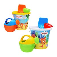 набор детский для песочницы №14 ТРИ КОТА (ведро, лопатка, грабельки, лейка малая) 61311