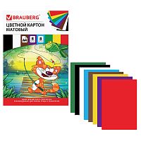 картон цветной А4 немелованный 8цветов 8листов BRAUBERG (БРАУБЕРГ) Кот-рыболов 1/60 129910 АКЦИЯ! Мин.заказ=5