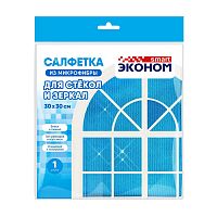салфетка для стекол микрофибра ЭКОНОМ SMART №1 30*30 1шт 1/60 80168 Мин.заказ=5