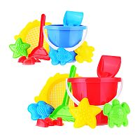 набор детский для песочницы РЫБКА (ведро,сито,совок,грабельки,формочки) У485