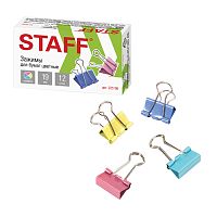 зажимы для бумаг 19мм 12шт STAFF (СТАФФ) на 60 листов цветные 1/12 225156 АКЦИЯ! Мин.заказ=12