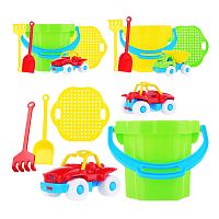 набор детский для песочницы №106 (ведро 0,3л,совок,сито,грабли,машинка Бублик) 01806