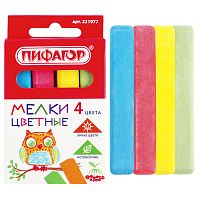 мелки цветные  4шт ПИФАГОР квадратный 1/131 221977 Мин.заказ=10