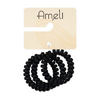 резинка для волос   3шт AMELI силикон матовые черные 1/12 АКЦИЯ!