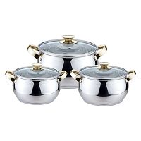 НАБОР КАСТРЮЛЬ  6пр(2,1л,3л,4л) стеклянные крышки нержавейка KL-4206