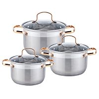 НАБОР КАСТРЮЛЬ  6пр(2,1л,3л,4л) стеклянные крышки нержавейка KL-4214