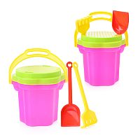 набор детский для песочницы №101 (ведро-цветок,сито,совок,грабельки ) 01801