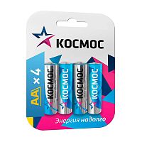 батарейки КОСМОС LR06   4шт алкалиновые блистер 1/12 Мин.заказ=2