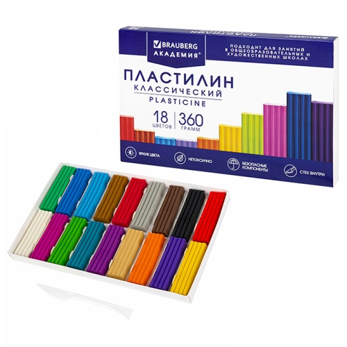 пластилин 18цветов BRAUBERG (БРАУБЕРГ) 360гр Академия классическая 1/8 106509