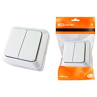 выключатель 2-клавишный IP20 10А ЛАДОГА белый,открытой установки 1/10 SQ1801-0003 Мин.заказ=2