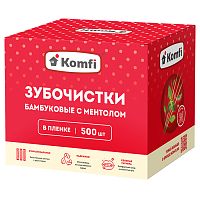 зубочистки KOMFI (КОМФИ) 500шт бамбуковые Мятные индив. уп., в пленке 1/50 KWN500КPM Мин.заказ=2