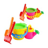 набор детский для песочницы №155 ведро 0,8л, сито, совок 19см, грабли 19см, лейка 0.4л  01855