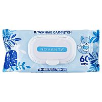 салфетки влажные 60шт NOVANTA для всей семьи универсальные с пластиковым клапаном 1/24 5130937100