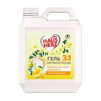 средство для мытья посуды HAUS HERZ (ХАУС ХЕРЦ) 5л Сочный лимон  и экстракт эвкалипта 105529