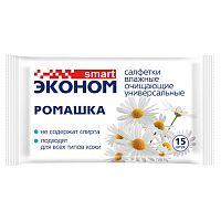 салфетки влажные  15шт ЭКОНОМ СМАРТ ромашка 1/108 30027 Мин.заказ=10