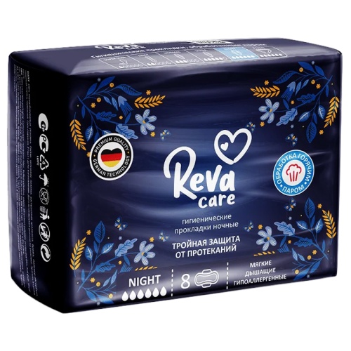 гигиенические прокладки REVA CARE 8шт Night 1/48 гигиенические прокладки REVA CARE 8шт Night 1/48